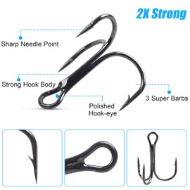 Fishing Treble Hooks Kit, 240pcs Mixed Color Treble Hooks Strong Sharp Round Bend Triple Fishing Hooks High Carbon Steel Barbed Fish Hooks for Lures Baits Catfish Bass Fishing