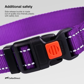 CollarDirect Reflective Dog Collar for a Small, Medium, Large Dog or Puppy with a Quick Release Buckle and Padding - Boy and Girl (Purple, 7''-11'')