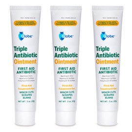 Globe (3 Pack) (2 oz) Triple Antibiotic First Aid Antibiotic Ointment, 24-Hour Infection Protection, Wound Care Treatment for Minor Scrapes, Burns and Cuts (Total 6 oz)