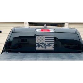 HHLOU Rear Middle Window Mountain View American Flag Decal Fit for 2019-2022 Dodge Ram 1500/2500/3500,Rear Center Sliding Window Glass USA Flag Vinyl Sticker (19-22, Mountain)
