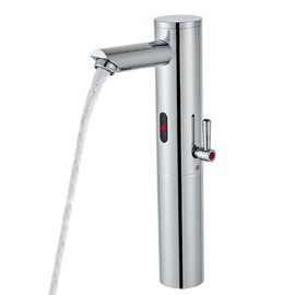 HHOOMMEE Automatic Touchless Bathroom Sink Faucet Tall Body Motion Activated Sensor Hands Free Commercial Brass Faucets Adjustable Cold Hot 1 Hole Single Handle Basin Vessel Auto Water Mixer（Chrome）