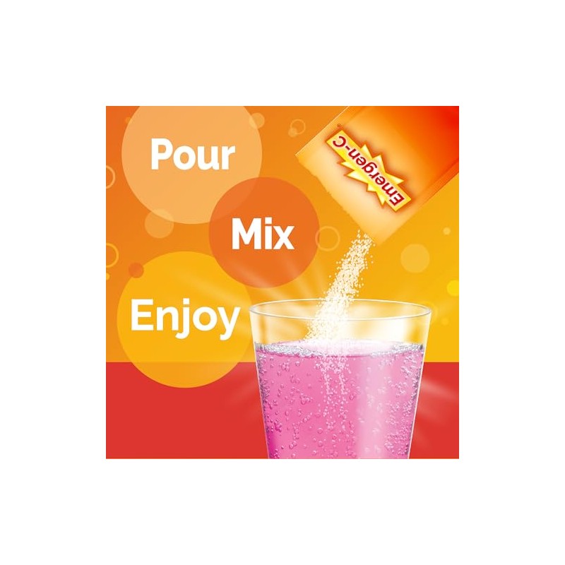 Emergen-C 1000mg Vitamin C Immune Support Powder Raspberry 30CT Includes