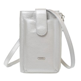 Balcos Women's One Size All Ways Leather Pochette, Silver