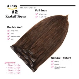 GEELOOK Extensiones Cabello Humano 60gr 14in Marrón Más Oscuro #2