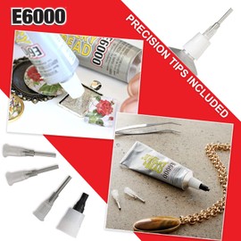 E6000 Adhesive Rhinestones Glue for Crafts, DIY Projects, Makeup, Shoes & Jewelry Making - Clear Glue with Precision Tips & 5 Dotting Pen Tool