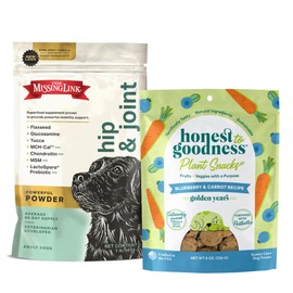 The Missing Link Hip & Joint 1 lb Powder Supplement + Honest to Goodness Blueberry Carrot Golden Years 8oz Dog Treats