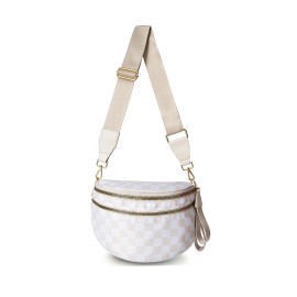 Tax Free New Canvas Saddle Fanny Pack Waist Bag Purse for Women Chest Bag Crossbody Sport Belt Bagcolor: White Checkered Nylon