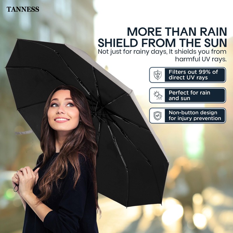 TANNESS Windproof Umbrella – 10-Rib Waterproof & Compact Umbrella with