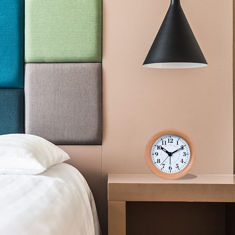UberDeco 4 inch solid wood mantel alarm clock, nature wooden