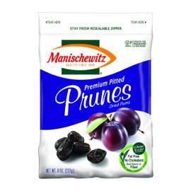 Manischewitz Premium California Pitted Prunes, 8oz (2 Pack. Total of 1 Pound ) "Resealable Bogs" , Gluten Free, No Sugar Added, Good Source of Fiber, Product of the USA, Kosher, Made from Dried Plums