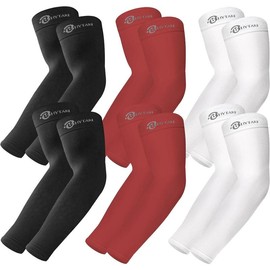 6 Pairs UV Sun Protection Arm Sleeves, UPF 50 Sports Cooling Arm Compression Sleeves for Men Women Teenager - Color: 2 Black+2 White+2 Red