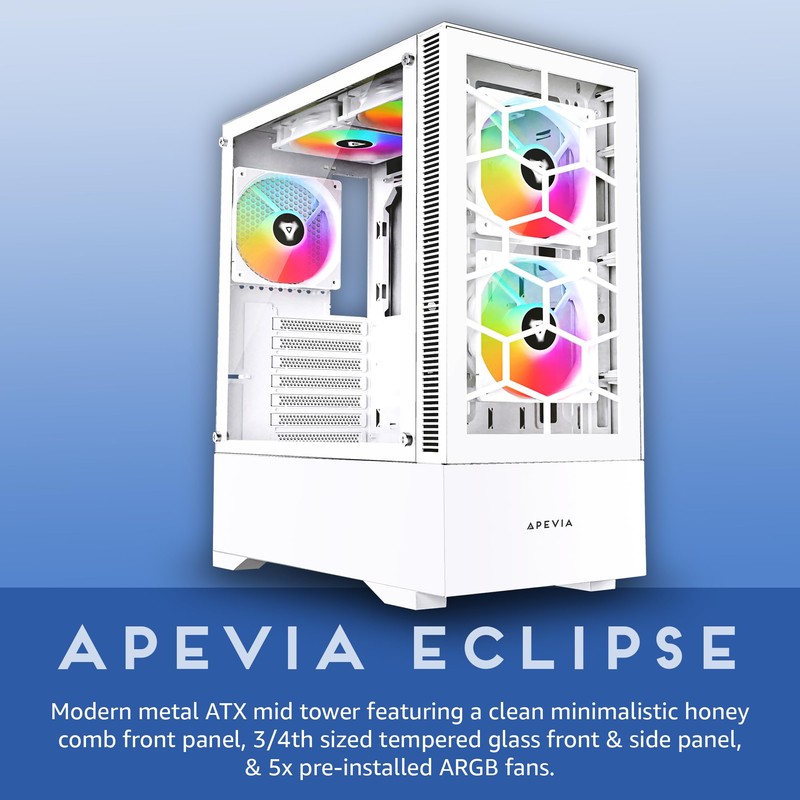 Apevia Eclipse-WH Eclipse Mid Tower Gaming PC Case w/ 5X