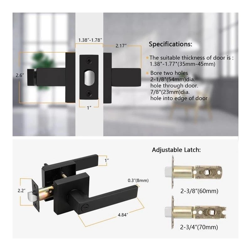 Probrico Matte Black Privacy Door Lever Lock Easy Install Bathroom