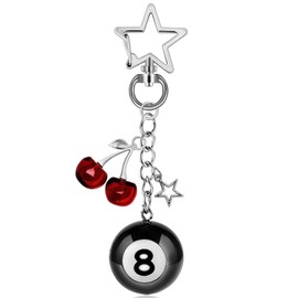 Shoyisenka 8 Ball Keychain, Cherry Keychain with Stars, Pool Ball Keychain, Car Key Chain, Backpack Keychain (C)