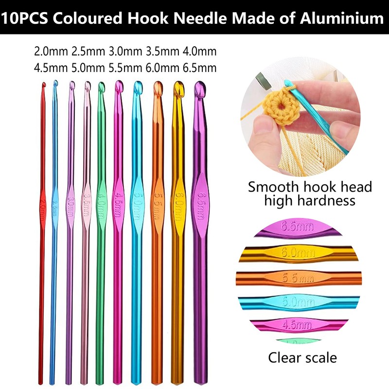 laeeyin 100-Piece Crochet Hook Set, Colourful Crochet Hooks Set, Soft