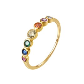 Women’s 925 Sterling Silver Eternity Ring with Colourful Round Rainbow AAA Cubic Zirconia Birthstones and 14K Gold-Plated, for Anniversaries, Sterling Silver 925, Gold