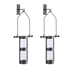 Danya B. QB102-2 Modern Home Décor - Wall Mount Hanging Glass Cylinder Vase Set with Metal Cradle and Hook
