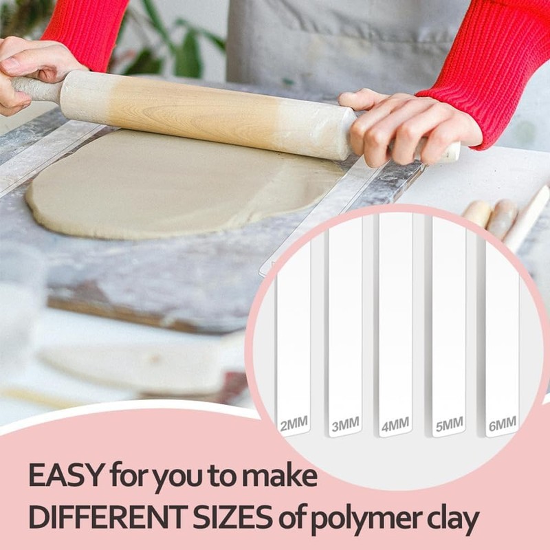Tiudium 5 Pairs Clay Rolling Pin Guides for Dough Thickness
