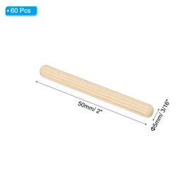 PATIKIL 3/16" x 2"(5 x 50mm) Wood Dowel Pins, 60 Pack Fluted Wooden Dowel Pin Straight Groove Rods for Furniture Door Art Crafts Projects