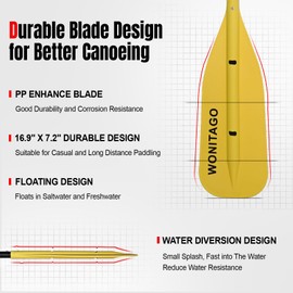 WONITAGO Canoe Paddles Aluminum Paddle with PP Blades, Floating Adjustable Canoe Paddle and Boat Paddle, 122-152 cm/4-5 Ft, Yellow