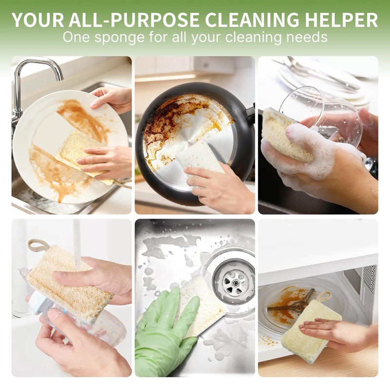 6 Pack Natural Loofah Sponges for Dishes, Loofah Kitchen Sponges