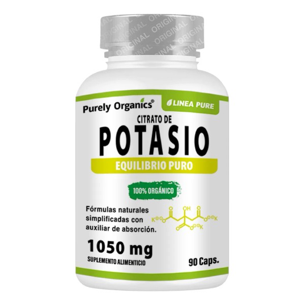 Potasio Citrato Orgánico 90 Cápsulas, Purely Organics. Sabor Sin sabor