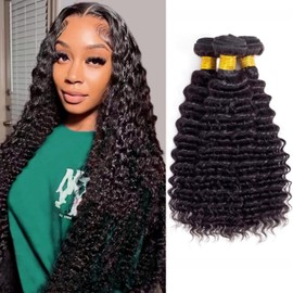 Deep Wave Human Hair Bundles 14 16 18 20 Inch 10A Brazilian Human Hair Bundles Wet and Wavy Curly Bundles Human Hair Extensions Natural Color