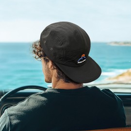 Croogo Waterproof 5 Panel Hat Cooling Baseball Cap Flat Brim Hats for Men Lightweight Golf Sports Cap Snapback Hats,Black-DFB3