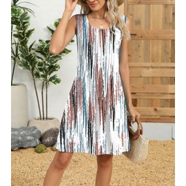 Summer Floral Dresses for Women 2025 Loose Beach Vacation Casual Crew Neck Sleeveless Sundresses Tank Dress with Pockets