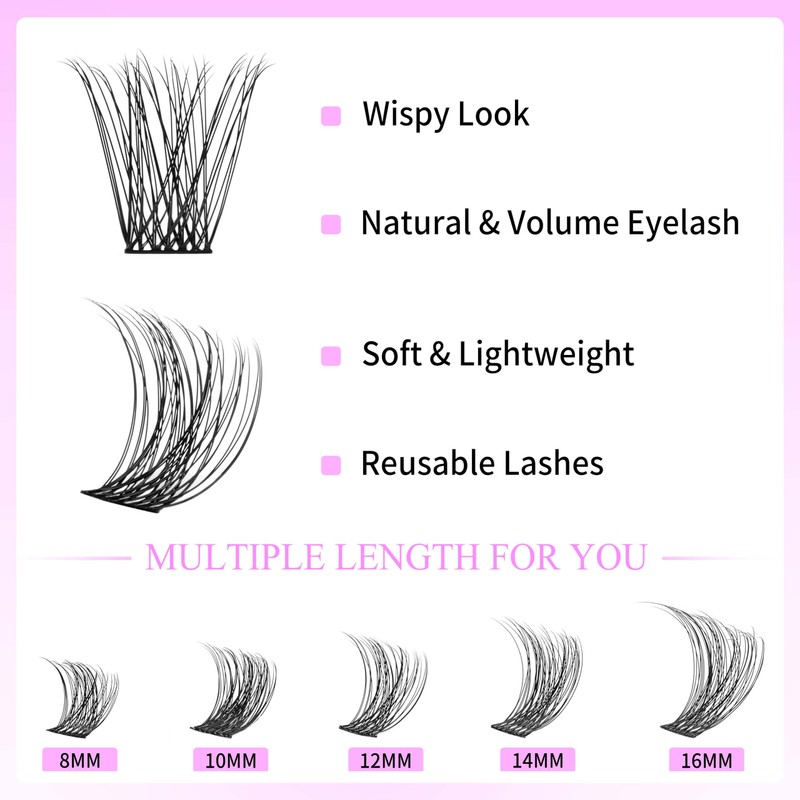 VEYESBEAUTY Lash Clusters Kit Individual Eyelash Extensions Thin & Invisible