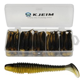 KJEIM Paddle Tail Swimbaits, 50 PCS Ribbed 3 Inchs Soft Plastic Fishing Lures for Bass Trout Crappie Walleye Saltwater/Freshwater Fishing (Yellow Black)