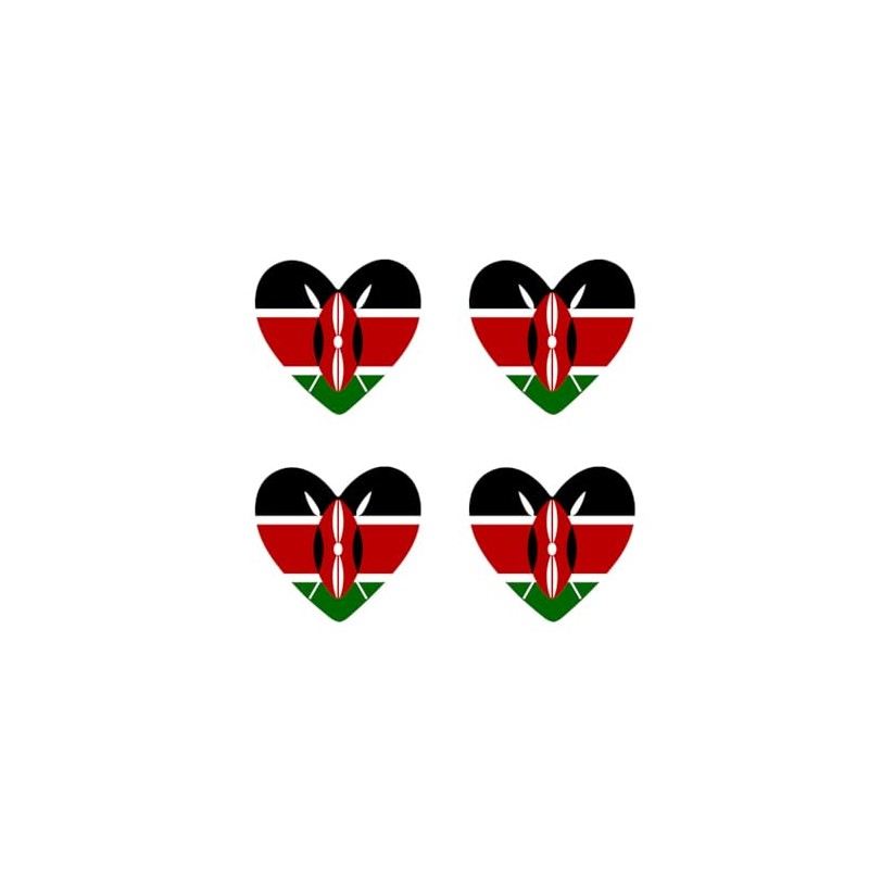 Set of 4 x Kenya Flag Heart Iron on Transfer