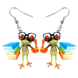 DUOWEI Cute Frog Earrings Dangle Novelty Cartoon Frog Gifts for Women Girls Teens Children, Zinc, Sandstone