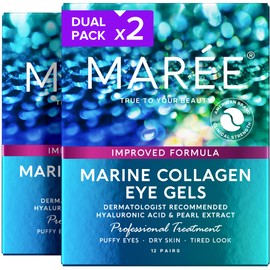 MAREE MAREE Eye Gels 2 PACK - Under Eye Patches for Puffy Eyes and Dark Circles with Natural Marine Collagen & Hyaluronic Acid - Anti-Aging Masks for Face to Soothe Puffiness