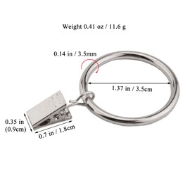 Coideal Silver Curtain Ring Clips with Hook, 30 Pack Rustproof Metal Drapery Ring/Hanger Clips with Eyelets for Holding Heavy Curtains Rod Set and Drapes (35 mm)