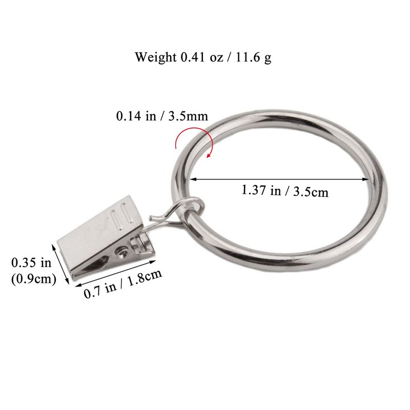 Coideal Silver Curtain Ring Clips with Hook, 30 Pack Rustproof