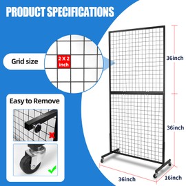 NectaCol Grid Wall Panels, 2 Packs 3'x 6' Grid Wall Panels Stand with T-Base, Black Wire Gridwall Display Rack, Craft Show Display Rack, Art Gridwall Display Stand