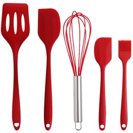 Juego de 5 espátulas de silicona antiadherentes resistentes al calor para hornear, cocinar, mezclar, raspar, utensilios de cocina antiadherentes, utensilios de cocina (rojo)