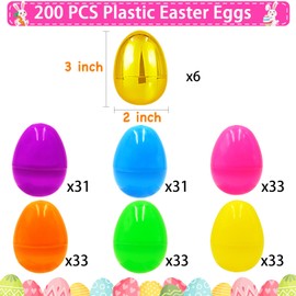 Olixmlya [6 Golden Egg] 200 PCS 2.3" Plastic Easter Eggs, Empty Plastic Eggs Fillable Colorful Bright for Kids Boys Girls Classroom Prizes Easter Basket Stuffers Party Favors