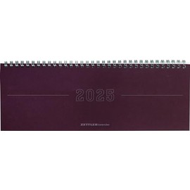 Zettler - Papyrus 2025 Table Landscape Calendar, Red, 29.7 x 10.5 cm, Office Calendar with 112 Pages, Monthly Overview, Note Area, Moon Phases, Year Overview, Ring Binding and German Calendar