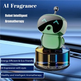 Robot Intelligent Aromatherapy Machine, Smart Cute Robot Car Air Freshener, Fine Spray/Fillable/Four-Gear Adjustment/Vibration Sensing/On-Off/Large Capacity Long-Lasting Fragrance/V1 (Green, Gardenia)