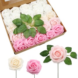 JOYLEX Artificial Flowers Realistic Roses, 50pcs Real Looking Fake Roses with Stem for DIY Wedding Bouquets Centerpieces Bridal Shower Party Home Romantic Decorations Shades of Pink