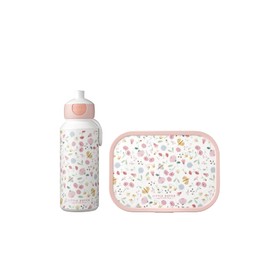 Mepal 107410165243 Campus Lunch Set, Flowers & Butterflies, Water Bottle and Lunch Box with Bento Insert, Ideal for School and Leisure, Dishwasher Safe, ABS