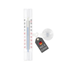 Lantelme Window Thermometer with Suction Cup | Plastic Long 14 cm x 2.4 cm, White | Analogue Temperature Display -44 °C to 40 °C | Thermometer with Suction Head for Outdoors, Windows, Window Frames