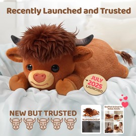 Mewaii Weighted Stuffed Animals with Microwavable Heating Pad - 5lb Adjustable, Heatable & Coolable Highland Cow Stuffed Animal for Realistic Hug, Removable Inner Pad, Plush Gifts for Kids(23 Inch)