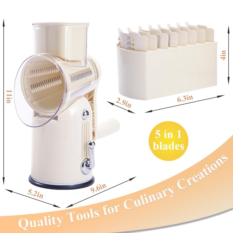 ENERGEVITY Manual Rotary Cheese Grater with Handle, 5 in 1