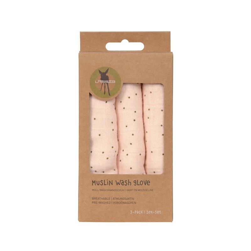 LÄSSIG Baby Muslin Wash Mitt Set of 3/Muslin Wash Glove
