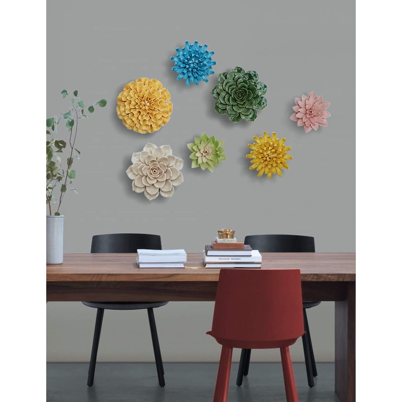SEINHIJO Ceramic Flower Wall Decor 3D Wall Art Sculpture Home