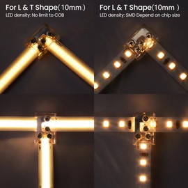 YUTOKEER 10mm Solder-Free LED Strip Connector - Supports L-Shape & T-Shape Connections, Compatible with 5050, 3528, COB, and SMD Single-Color LED Strips, Transparent Design, Includes Screwdriver