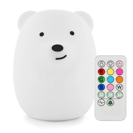 Tianhaixing Bear Night Light for Kids, Rechargeable LED Children Lamp, Soft Silicone (BPA Free) for Baby/Boy/Girl/Adult, Remote & Touch Control Adjustable Brightness and Color (9 Colors), Eye Caring